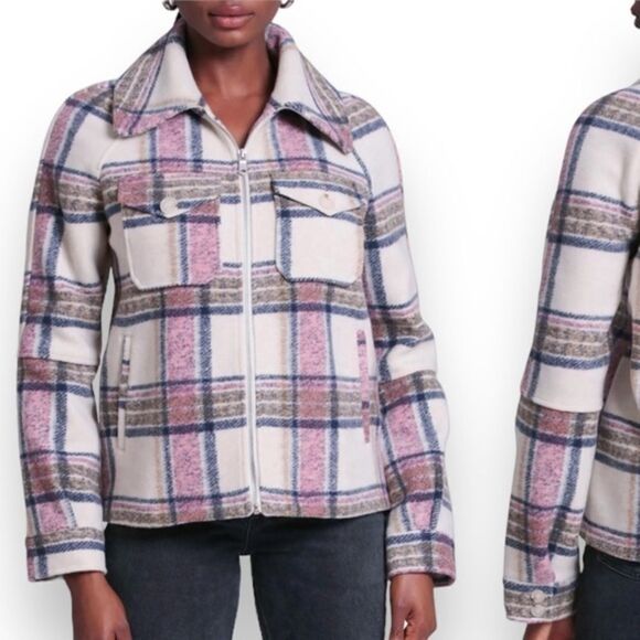 NWT Avec Les Filles Pink Plaid Utility Flannel Jacket Medium